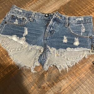 One Teaspoon Blue Distressed Jean Shorts